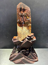 6.53LB Natural Ghost Phantom Fire Quartz Crystal Mineral Specimen Healing+Stand picture