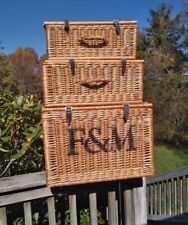 FABULOUS Fortnum & Mason F&M XL L M Wicker Linen Quilt Hamper Picnic Basket Set picture