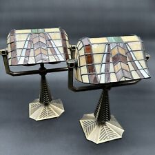 Set Of 2 PartyLite Deco Stained Glass Tiffany Style Tealight Holder Banker Lamp picture