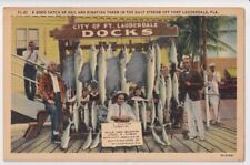 Vintage Ft. Lauderdale Florida FL City Docks Sailfish Colortone Postcard picture