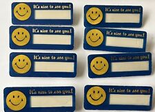 8 SMILEY FACE Its Nice to See You Vintage Employee Name Tags 60's 70's Smile picture