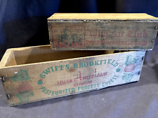 2 Antique Wooden Cheese Boxes Swift's Brookfield / Windsor Club Primitive Decor picture