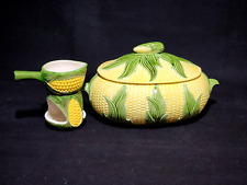 Vintage 1986 SHAWNEE POTTERY Ceramic Corn On The Cob Bowl & Butter Melt / Warmer picture