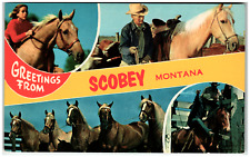 Postcard Chrome Banner Dual View Greetings From Scobey, MT picture