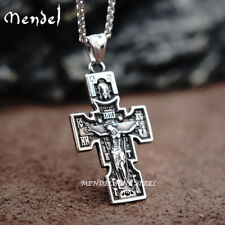 MENDEL Mens Russian Orthodox Crucifix Cross Pendant Necklace Stainless Steel Boy picture
