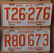 BRITISH COLUMBIA REPAIRER and TRUCK  license plates  1974 picture