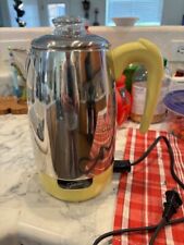 FIESTA 8 CUP PERCOLATOR YELLOW & CHROME VINTAGE, WINDMERE DIST. TESTED = WORKS picture