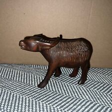 Vintage Hand Carved Wooden Wood Bull Figurine Or Buffalo Sculpture Handmade  picture