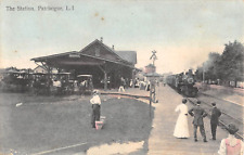 1908 Train at RR Station Patchogue LI NY post card picture