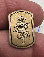 VTG Lapel Pinback Hat Pin Gold Brass Tone Flower Design Etched Brooch  picture