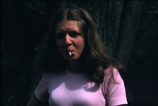 1974 Woman Looking at Camera Eating Candy Cane 70s Vintage 35mm Color Slide picture
