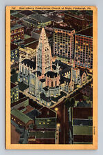 c1950 Postcard Pittsburgh PA Night Aerial View East Liberty Presbyterian Church picture