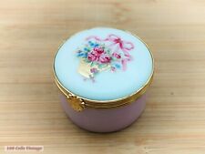 Pink Floral Limoges Castel Porcelain-6cm-Vintage Trinket/Pill/Jewellery Box 0vi picture