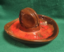 Vintage McMASTER Pottery COWBOY HAT ASHTRAY Orange/Brown Drip Glaze Calgary Alta picture