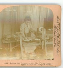 Boiling the Cocoons of Silk Worms Japan - Griffith Stereoview  picture