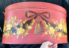 Large Metal Hand Painted Tole Covered Bin Oval Box Removal Lid Yellow Roses Art picture