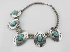 Vintage Navajo Sterling Silver Blue Kingman Turquoise Overlay 5 Station Necklace picture