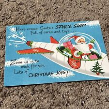 1950s  Santa Space Ship Paper Airplane  Christmas Card Great Graphics Rare picture