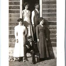 c1910s Family Portrait House RPPC Awesome Photo Cute Kids & Serious Parents A173 picture