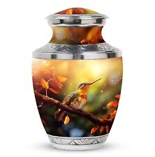 bird sits branch with leaves background Memorial Bird Urn Large 10