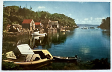 One of Maine's Picturesque Fishing Villages Boats Inlet Dock ME Vintage Postcard picture