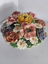 VTG CAPODIMONTE ROSES Porcelain Lg FLOWER Sculpture Centerpiece Spring picture
