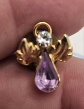VTG Lapel Pinback Hat Pin Gold Tone Angel Pink Clear Rhinestone Bery Small picture