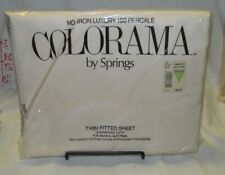 Vintage NOS Colorama by Springs TWIN FITTED PERCALE Sheet IVORY Sealed picture