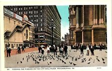 Vintage Postcard- 60588. Pigeons, City Hall Plaza, Philadelphia, PA. Unused 1915 picture