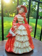 Vintage Victorian Southern Belle Lady Figurine Woman in Orange Dress Statue 9