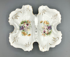 Antique Porcelain Carl Tielsch CT Butterfly Divided Dish w/Handle Floral w/Gold picture