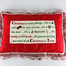 “Christmas Is Love” Cross Stitch Large 22” Completed Accent Fringed Pillow picture