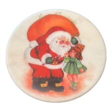 Vintage Christmas Trivet Hot Plate Santa Clause Little Girl Marbled Holiday picture
