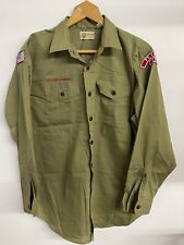 Vintage Boy Scouts Of America BSA Khaki Green Shirt w/ Patches 70s Fort Knox LS picture