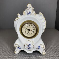 Vintage Henri Lagin et Cie German Porcelain Desk Clock White Blue Floral picture