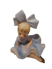 Vintage Inarco Big Bow Girl Figurine 1963 Blue Gold E 1059 picture