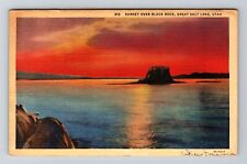 Great Salt Lake UT-Utah, Sunset over Black Rock, Vintage Postcard picture