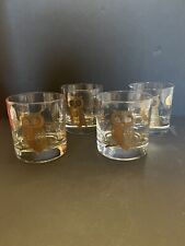 Vtg MCM Owl Crescent Moon Rocks Glass Set 4 Halloween Couroc 24k Gold Trimmed picture