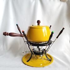 Vintage 70's Yellow Enamel Fondue Pot Set w/ Forks New In Box picture