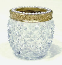 VINTAGE Clear Diamond Point Votive Candle Holder Gold Tone & Pearls Home Decor picture
