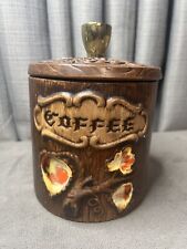 VTG Treasure Craft Canister Coffee 1960s Ceramic Brown Wood Grain USA picture
