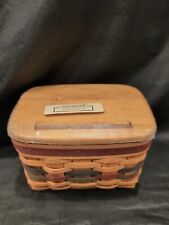 Longaberger Handwoven Shades of Autumn Wood Recipe Card Basket With  Lid  1994 picture