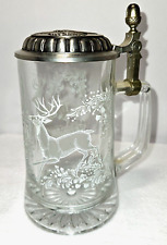 1997 Vintage Avon Majestic Forest 16oz Etched Glass Tankard w Pewter Lid Germany picture