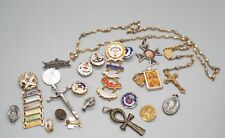 Vintage 1940s - 1960s Christian Rosary, Medals, Pins & Crosses Lot Of 21 picture
