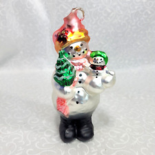 Vintage Department 56 Snowman With Baby Handpainted  Mercury Glass Ornament   7