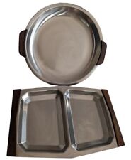 MCM Denmark Stainless Steel Wood Handle Serving Tray Lot of 2 Mid Century Modern picture