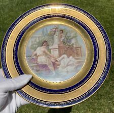 Antique Royal Vienna Cobalt Blue And Gold Portrait Plate Cupid Girl & Swan picture