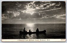 Michigan Bridgman A Beautiful Lake Michigan Sunset Vintage Postcard picture