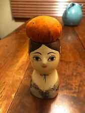 Antique Vintage 7.5 Inche Tall Chalkware Pin Cushion Elegant Lady Doll Japan picture