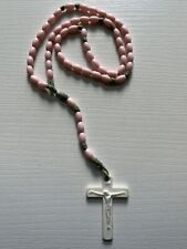 PINK BEADED VINTAGE PLASTIC ROSARY WHITE CROSS picture
